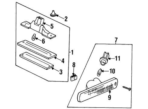 1996 Honda Accord License & Side Marker Lamps Light Assy., License Diagram for 34100-SV4-A01