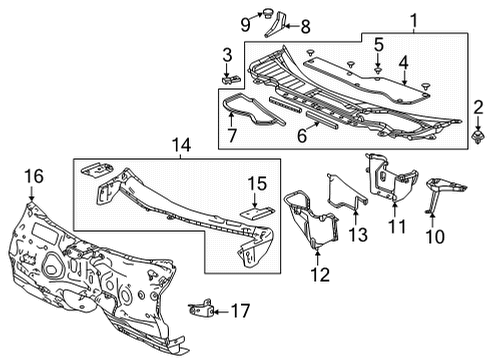 2022 Acura TLX Cowl Seal, Cowl Top Assembly Diagram for 74210-TGV-A01
