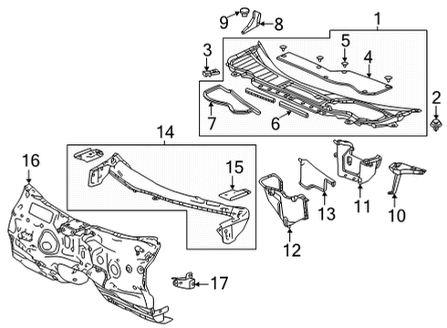 2022 Acura TLX Cowl Cover, Right Front Fender Diagram for 74220-TGV-A01