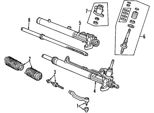 2002 Honda Civic P/S Pump & Hoses, Steering Gear & Linkage Rack Assembly, Power Steering Diagram for 53601-S5P-A01