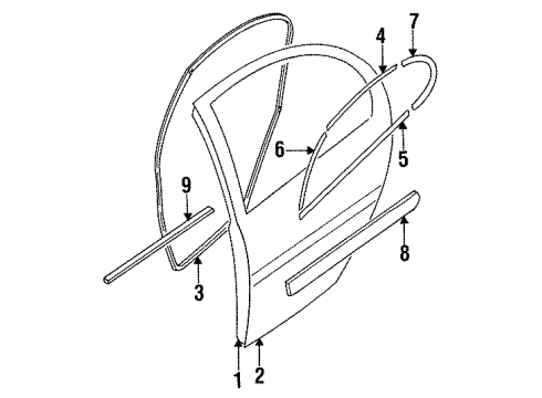 1996 Infiniti J30 Rear Door Weatherstrip-Rear Door Inside, LH Diagram for 82835-10Y00