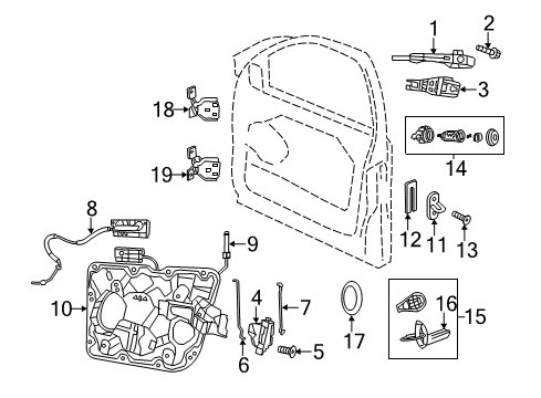 2013 Jeep Grand Cherokee Front Door - Lock & Hardware Handle-Exterior Door Diagram for 1MX37GW7AE