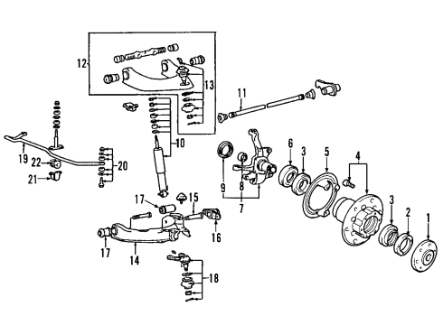 1999 Mitsubishi Montero Front Suspension Components, Lower Control Arm, Upper Control Arm, Ride Control, Stabilizer Bar, Locking Hub Seal Diagram for MB526395