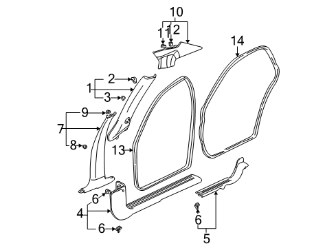 2003 Cadillac DeVille Interior Trim - Pillars, Rocker & Floor Weatherstrip Asm, Rear Side Door Auxiliary *Wheat Diagram for 89022832
