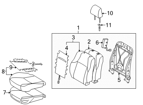 2019 Toyota 4Runner Driver Seat Components Seat Back Cover Diagram for 71074-35A40-B1