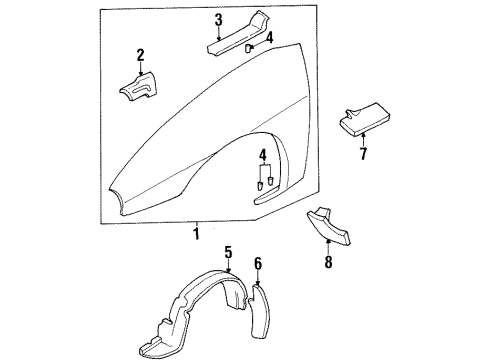 1996 Chevrolet Lumina Fender & Components, Exterior Trim Molding, Front Fender Upper Diagram for 88959453