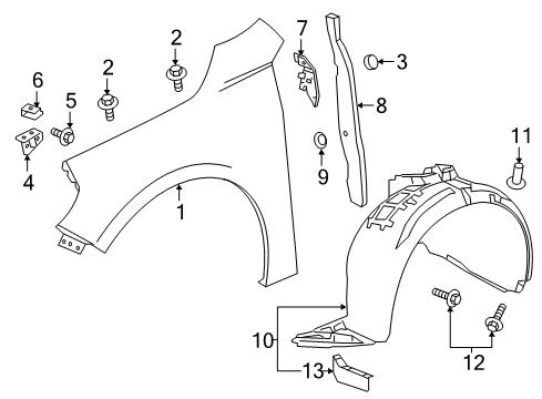2021 Chevrolet Malibu Fender & Components Fender Liner Diagram for 84506565