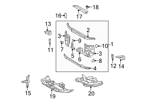 2010 Toyota FJ Cruiser Radiator Support Reinforce Panel Mount Bracket Diagram for 53246-35020