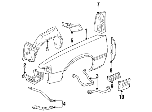 1988 Pontiac Grand Am Fender & Components, Exterior Trim Molding Kit-Front Fender Side Lower, LH Source: T/P Diagram for 12392711