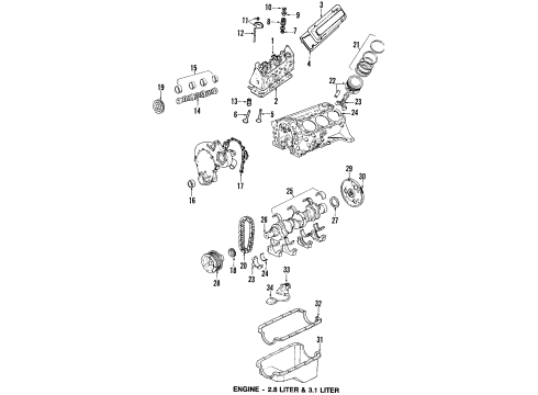 1996 Chevrolet Beretta Engine Parts, Mounts, Cylinder Head & Valves, Camshaft & Timing, Oil Pan, Oil Pump, Crankshaft & Bearings, Pistons, Rings & Bearings Front Cover Seal Diagram for 10228655