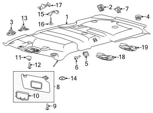 2017 Ford Explorer Interior Trim - Roof Headliner Bracket Diagram for CB5Z-78312A48-B