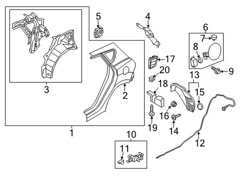 2014 Hyundai Accent Quarter Panel & Components, Exterior Trim Rear Wheel Guard Assembly, Right Diagram for 86822-1R200