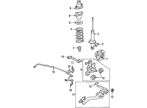 2005 Acura RSX Rear Suspension Components, Upper Control Arm, Stabilizer Bar Bearing Assembly, Rear Hub Unit Diagram for 42200-S7A-008