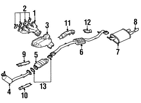 1996 Nissan 240SX Exhaust Components, Exhaust Manifold Exhaust Muffler Assembly Diagram for 20300-70F00