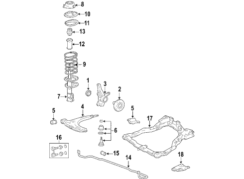 2003 Hyundai Tiburon Front Suspension, Lower Control Arm, Stabilizer Bar, Suspension Components Spring, Upper Seat Assembly Diagram for 54620-2C000