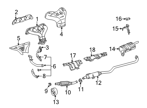 1998 Toyota Corolla Exhaust Manifold Muffler & Pipe Diagram for 17430-0D010