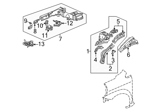 2009 Honda Fit Structural Components & Rails Plate, R. Side Frame Gusset Diagram for 60844-TK6-A00ZZ