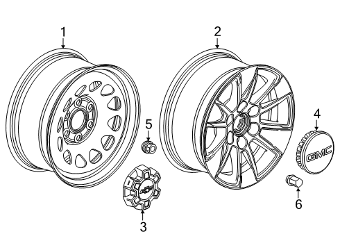 2019 GMC Sierra 1500 Wheels Center Cap Diagram for 23378302