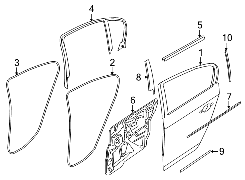 2009 BMW 328i Rear Door & Components, Exterior Trim Finisher Window Frame B-Pillar Rear Door Diagram for 51357906910