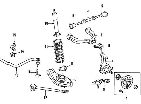 2003 Toyota Tacoma Front Suspension Components, Lower Control Arm, Upper Control Arm, Stabilizer Bar Knuckle Diagram for 43211-35190