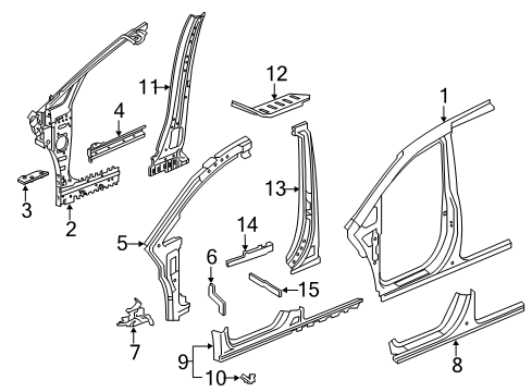 2017 Honda Odyssey Center Pillar, Hinge Pillar, Rocker, Uniside Panel R, Side Sill Diagram for 04631-TK8-A11ZZ