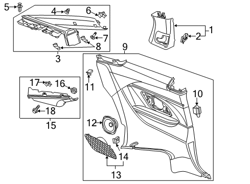 2016 Cadillac ELR Interior Trim - Quarter Panels Lock Pillar Trim Diagram for 23444045