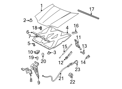 2005 Chevrolet Impala Hood & Components Strut Asm, Hood Diagram for 19120515