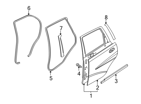 2005 Chevrolet Aveo Rear Door Weatherstrip, Rear Side Door Opening Trim Diagram for 96583078