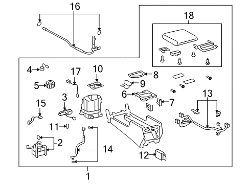 2008 Toyota Land Cruiser Console Bracket, Cooling Box Diagram for 58889-60010