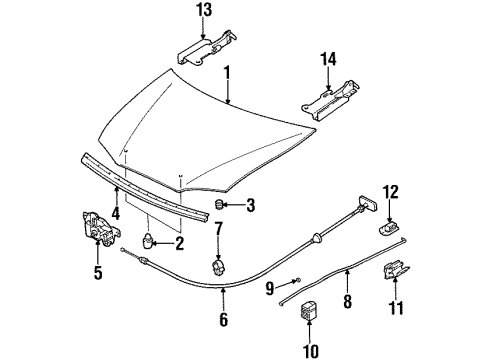 2000 Kia Sephia Hood & Components Bonnet Lock Assembly Diagram for 0K2AA56620