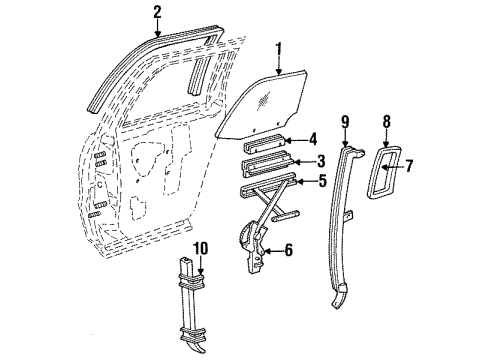 1993 Cadillac Fleetwood Rear Door - Glass & Hardware Sash-Rear Side Door Window Diagram for 10161246