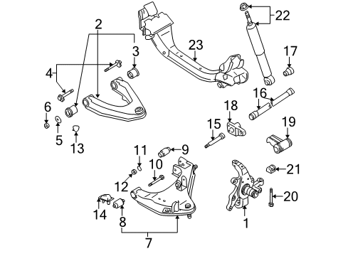 2000 Nissan Xterra Front Suspension Components, Lower Control Arm, Upper Control Arm, Stabilizer Bar, Locking Hub Shock Absorber Kit-Front Diagram for 56110-7Z225