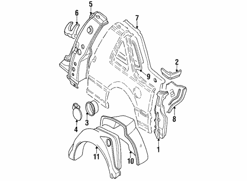 1989 Nissan Pulsar NX Inner Structure & Rails - Quarter Panel Base Filler Lid Diagram for 78120-80M00