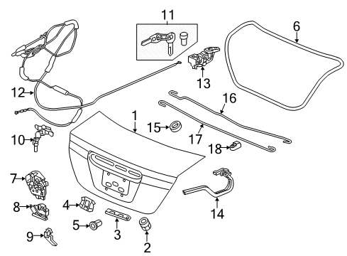 2012 Honda Civic Trunk Cable, Trunk & Fuel Lid Opener Diagram for 74880-TS8-A01