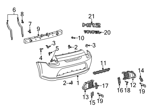 2003 Toyota MR2 Spyder Rear Bumper Nut Diagram for 90179-06178