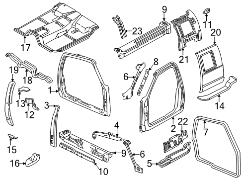 1996 GMC C3500 Rocker Panel, Side Panel, Floor, Uniside Reinforcement-Rocker Inner Panel Diagram for 15545234