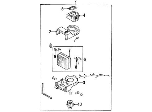 1996 Kia Sportage Air Conditioner EVAPORATOR&Blower Unit Diagram for 0K01A61520E