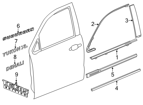 2020 Cadillac Escalade ESV Exterior Trim - Front Door Body Side Molding Diagram for 23240226