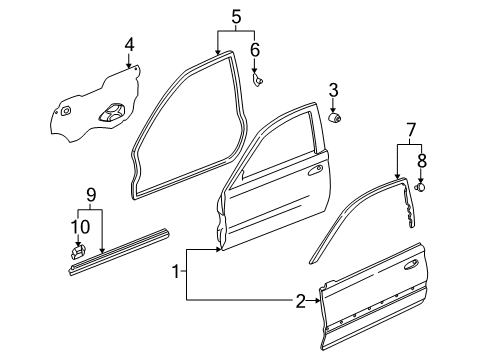 2000 Honda Civic Front Door Regulator Assembly, Left Front Door (Manual) Diagram for 72250-S00-003