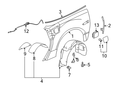 2007 Chevrolet Corvette Quarter Panel & Components Fuel Door Bumper Diagram for 10433267