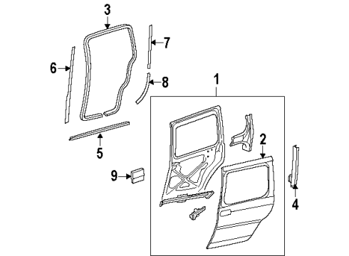 1999 Oldsmobile Silhouette Side Loading Door - Door & Components Weatherstrip Asm-Rear Side Door Rear Auxiliary Diagram for 15263851