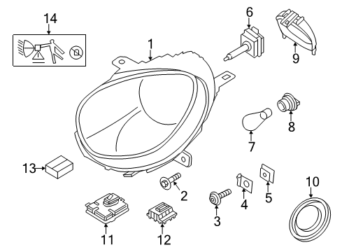 2014 Mini Cooper Countryman Bulbs Control Unit, Directional Lights, Left Diagram for 63127199361