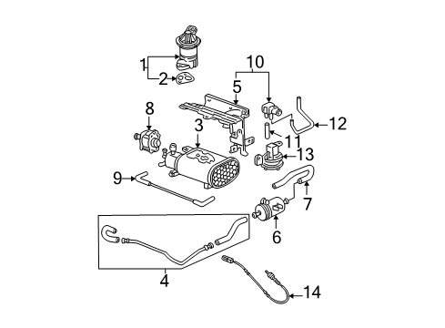 2004 Honda Civic Emission Components Canister Assembly Diagram for 17011-S6M-A30