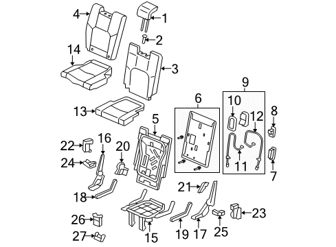 2012 Honda Pilot Third Row Seats Pad, Right Rear Seat Cushion Diagram for 82132-SZA-A02