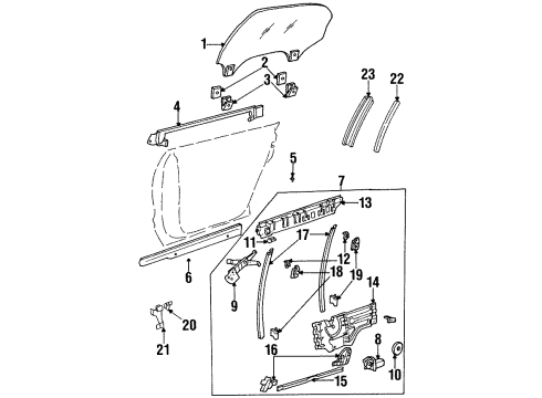 1999 Oldsmobile Aurora Rear Door - Glass & Hardware Sealing Strip Asm-Rear Side Door Bottom Auxiliary Diagram for 25645208