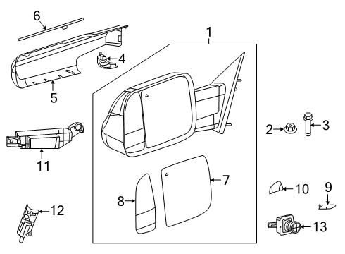 2020 Ram 2500 Mirrors Mirror Replacement Glass Diagram for 68401392AA
