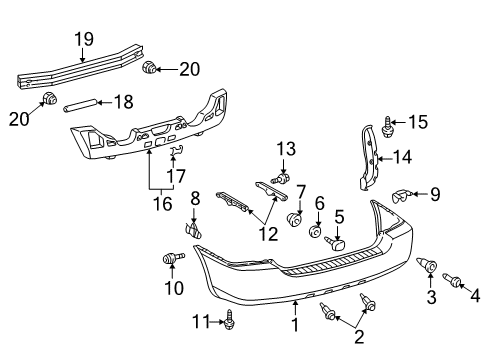 2001 Toyota Highlander Rear Bumper Side Seal Bolt Diagram for 90159-60364