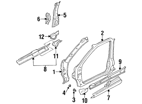 1996 Nissan Quest Center Pillar, Hinge Pillar, Rocker Nut Diagram for 01236-00061