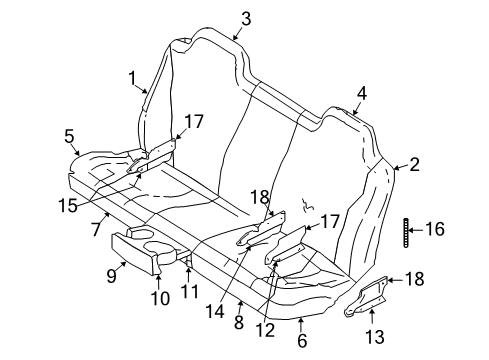 2003 Dodge Dakota Rear Seat Components Rear Seat Cushion Diagram for XV601L5AA