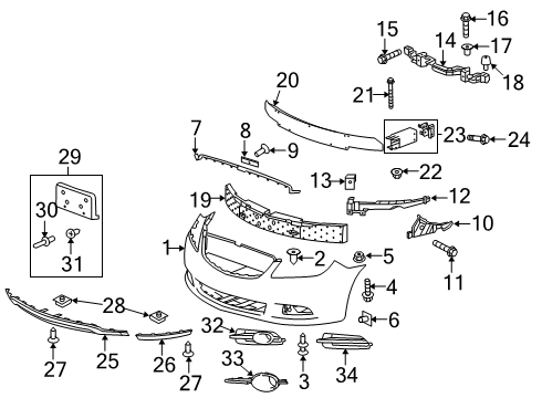 2013 Buick LaCrosse Front Bumper Upper Seal Diagram for 20897110